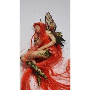 OOAK hand Crafted Sleeping Fairy Butterfly Wings Red Hair Autumn Pixi Fae
